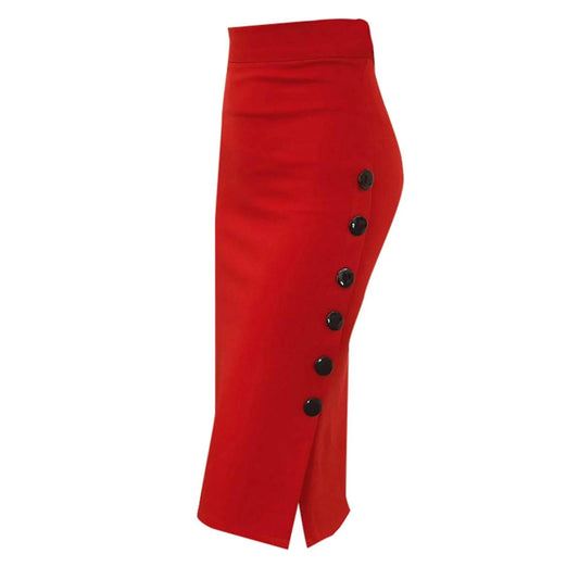Women’s Black And Red Color Sexy Slim Fit High Waist Dress With Buttons Ladies High Street Fashion Hip Wrap Pencil Half Skirt - Empire P.E