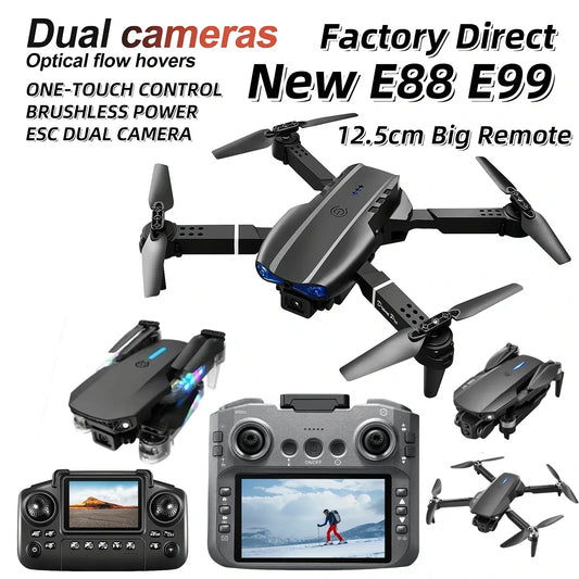 Black E88E99 GT Lighting Big Screen Control Mini Drone Dual Camera - Empire P.E