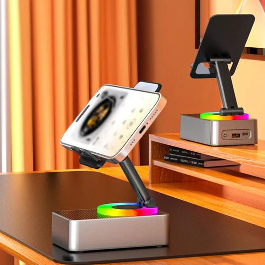 New Cell Phone Holder Stand With Bluetooth Speaker Adjustable Desktop Live Lazy Tablet Bracket Support Portable Wireless Speake - Empire P.E