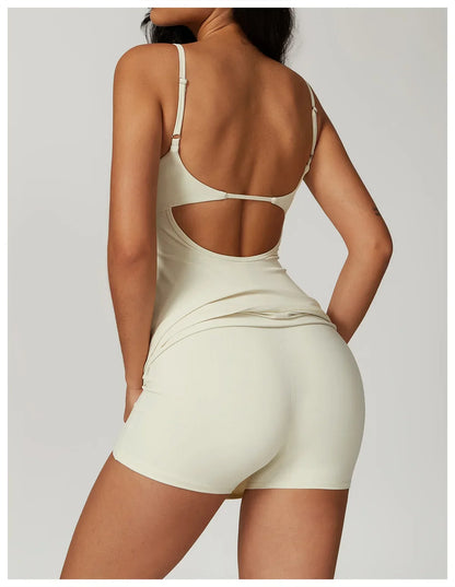 Skinny One-piece Tennis Dress Outdoor Slim-fit Shock-proof Hollow Out Backless Running Fitness Yoga Clothes Tights Tennis Skirt - Empire P.E