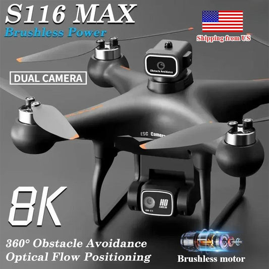 S116MAX 8K HD Drone Dual Camera 3 Batteries Optical Flow 360° Obstacle Avoidance WiFi FPV RC Quadcopter - Empire P.E