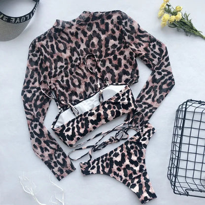3 Piece Sexy Leopard Print Bikini Set