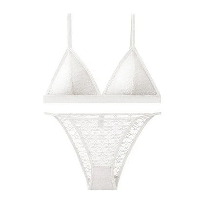 Women Lace Bra And Panties Set Non-wire Bralette Low Waist Panties Transparent Panty Sexy Lingerie 1/3 Cup Underwear Set - Empire P.E