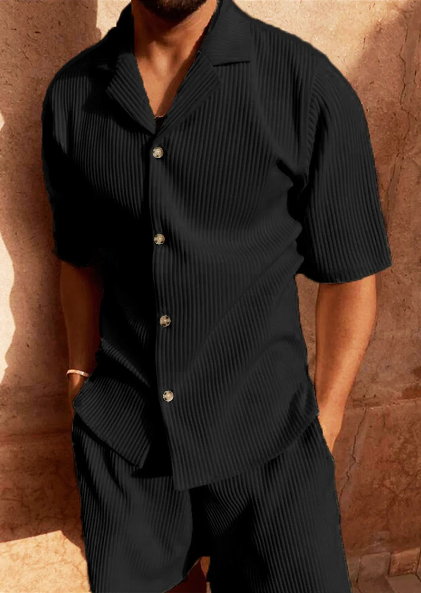 Spring/Summer suit Solid color corduroy shorts sleeve shirt and shorts - Empire P.E