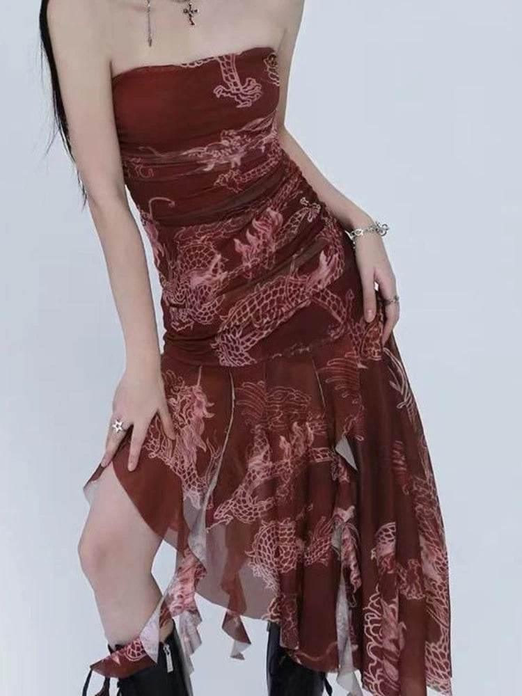 Sexy Dresses for Women 2025 Vestidos De Mujer Tunic Print Sleeveless Backless Robe Femme Fashion Summer Irregular Chiffon Dress - Empire P.E