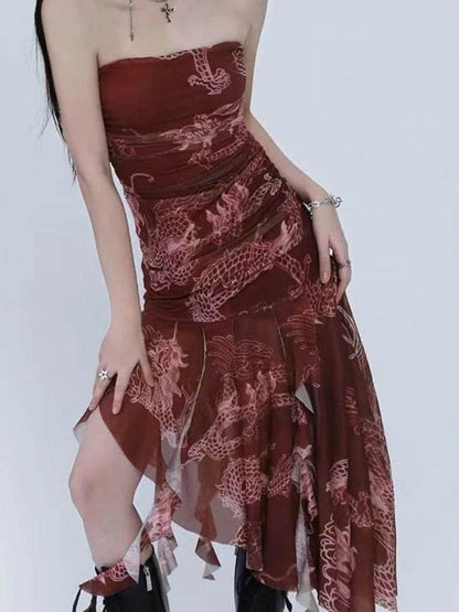 Sexy Dresses for Women 2025 Vestidos De Mujer Tunic Print Sleeveless Backless Robe Femme Fashion Summer Irregular Chiffon Dress - Empire P.E
