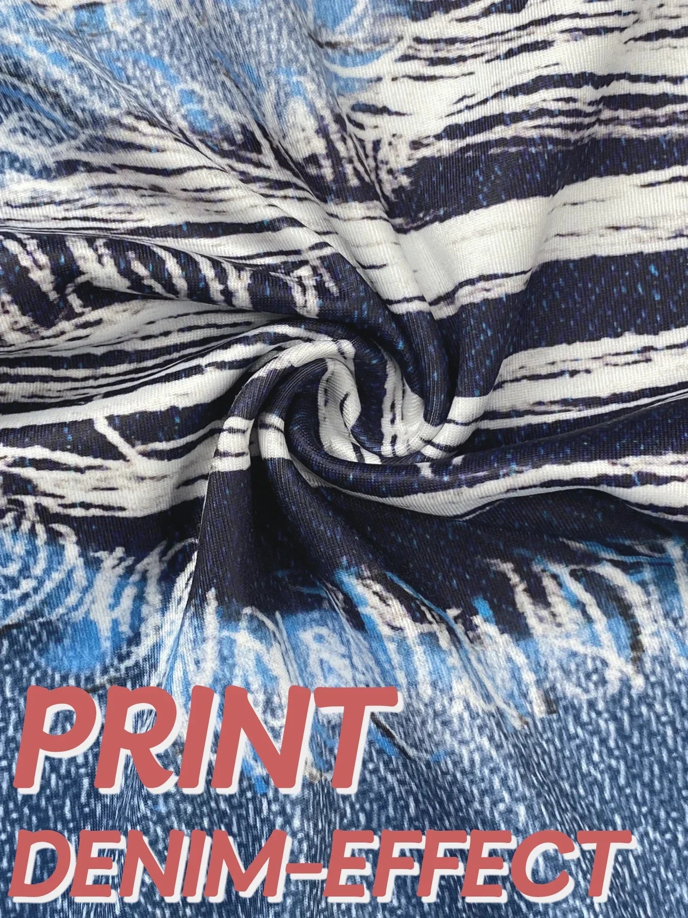 Plus Size Women's Tight Leggings Imitation Denim Print Ripped Pattern - Empire P.E