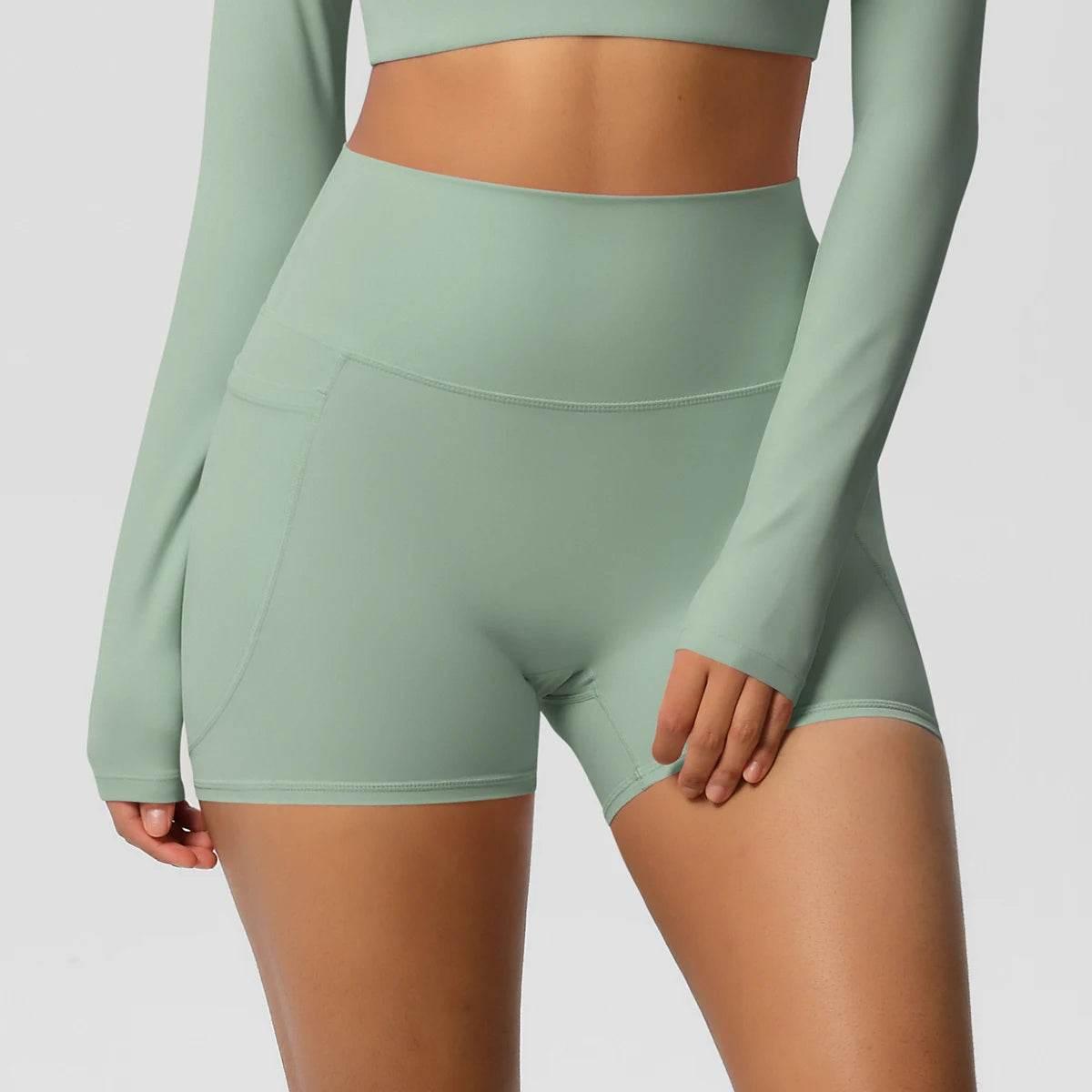Women Sports Short With PocketedYoga Legging Shorts Squat Proof High Waist Fitness Tight Shorts Quick Drying Cycling Workout Gym - Empire P.E