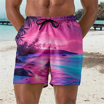 2025 Summer 3D Printed Coconut Trees Graphic Swimming Trunks