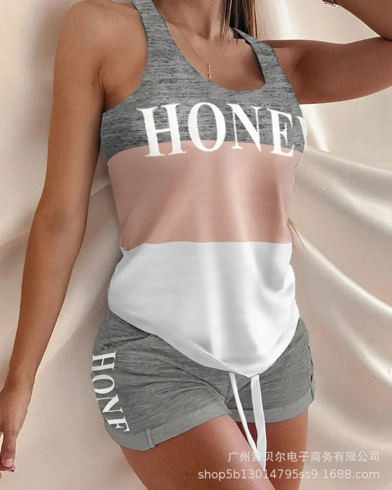 Women's Vest Top Drawstring Mid Waist Shorts Two-Piece Set - Empire P.E