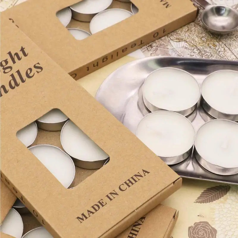 Box of 10 Scentless Smokeless Tealight Candles with 2.5 Hours of Extended Burn Time