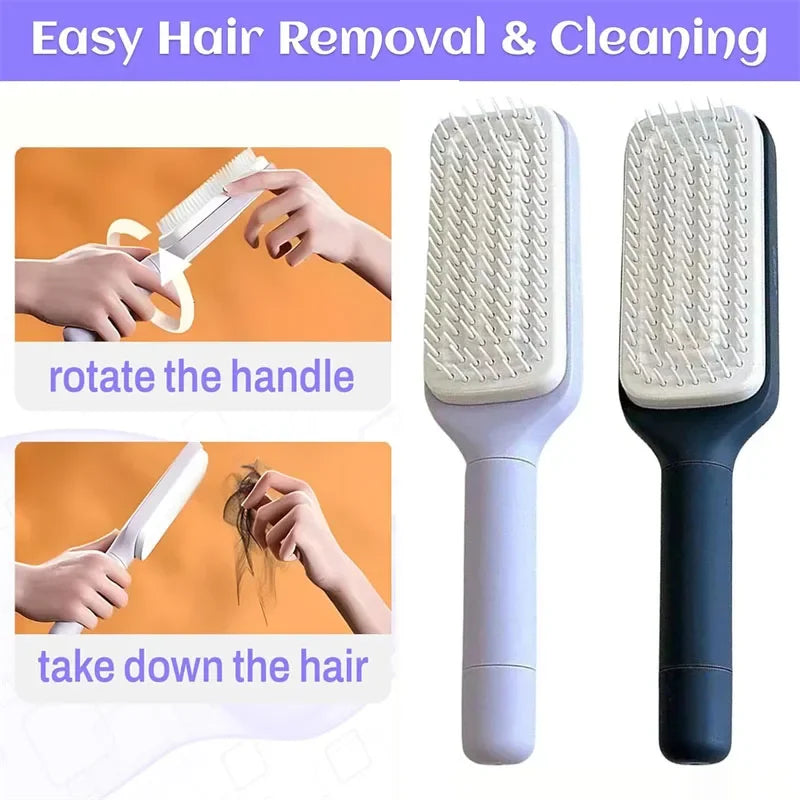 Self-Cleaning Hairbrush Retractable Bristle