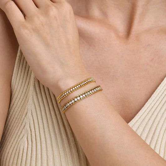 Tennis Bracelet, Stainless Steel Miami Chain With Cubic Zirconia Bangle - Empire P.E