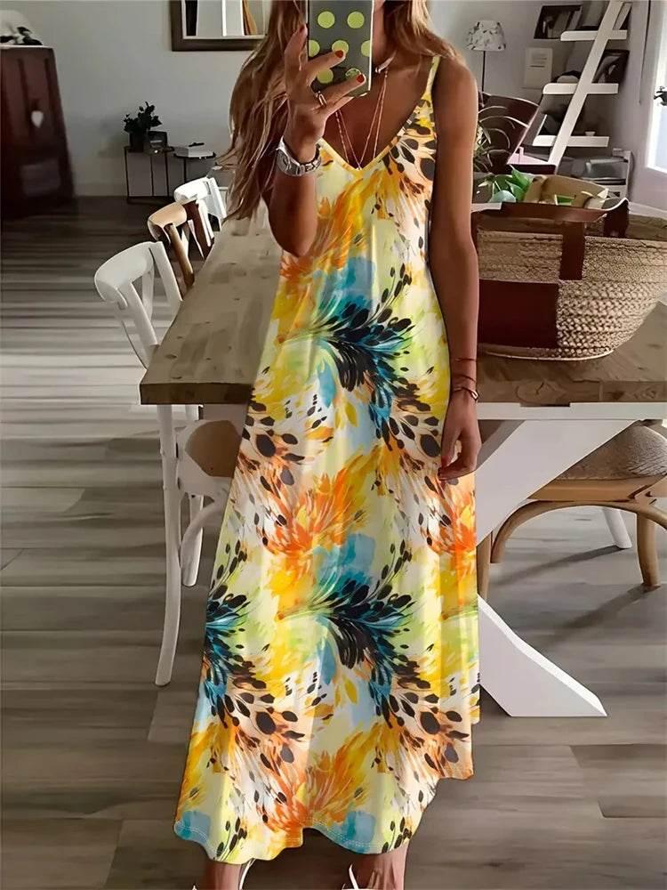Sleeveless Vest Dress 2024 Summer V-Neck Ladies Loose Halter Dress - Empire P.E