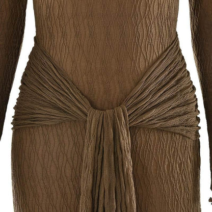 Mozision Elegant Long Sleeve Sexy Maxi Dress For Women Gown Fashion Drape Turtleneck Ruched Bodycon Club Party Long Dress - Empire P.E