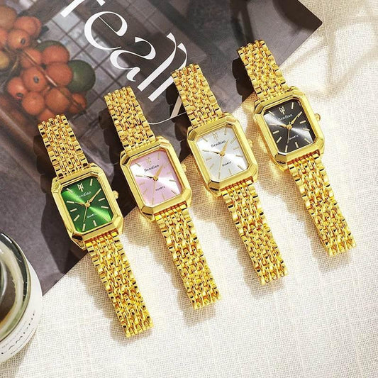 Women Watches Business Luxury Ladies Fashion Quartz Watch Simple Scale Square Quality Gold Plated Stainless Steel Folding Clock - Empire P.E