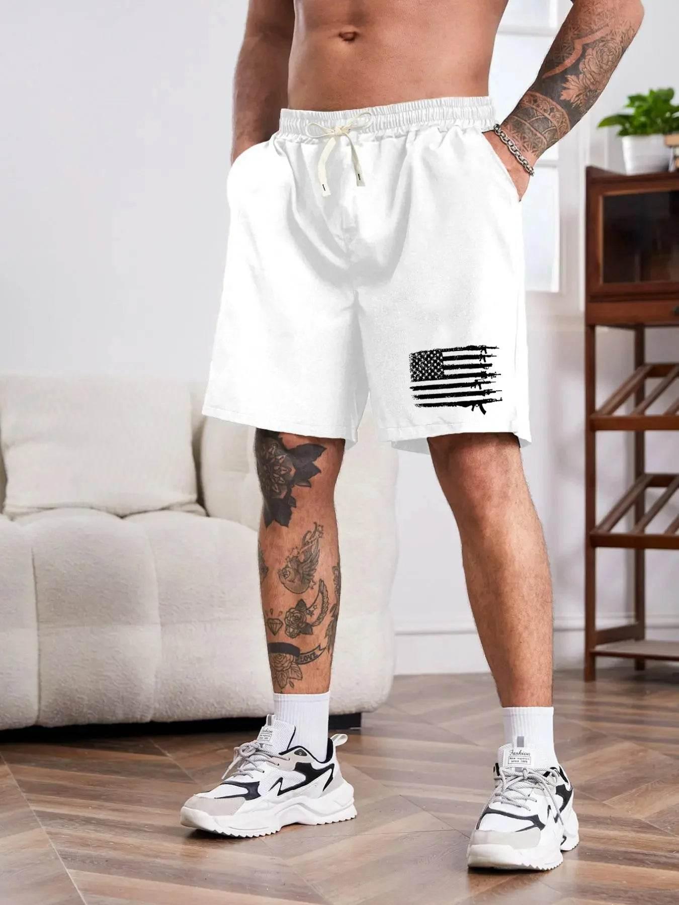 American Flag Print Men's Loose Large Drawstring Casual Minimalist Shorts Man Pants Casual Shorts Summer New In Men Clothing Thi - Empire P.E