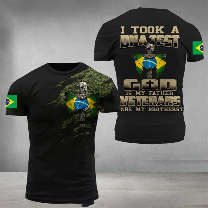 Brazil Flag Men's T-Shirt 3D Print Brazilian T Shirt Summer Oversized Jersey Camo Veterans Short Sleeve Sports Tactical Tee Tops - Empire P.E