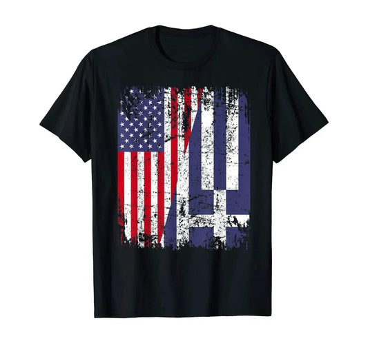 Half American Flag Half Greece Flag T Shirt 100% Cotton Short Sleeve O-Neck Casual T-shirts Loose Top New Size S-3XL - Empire P.E