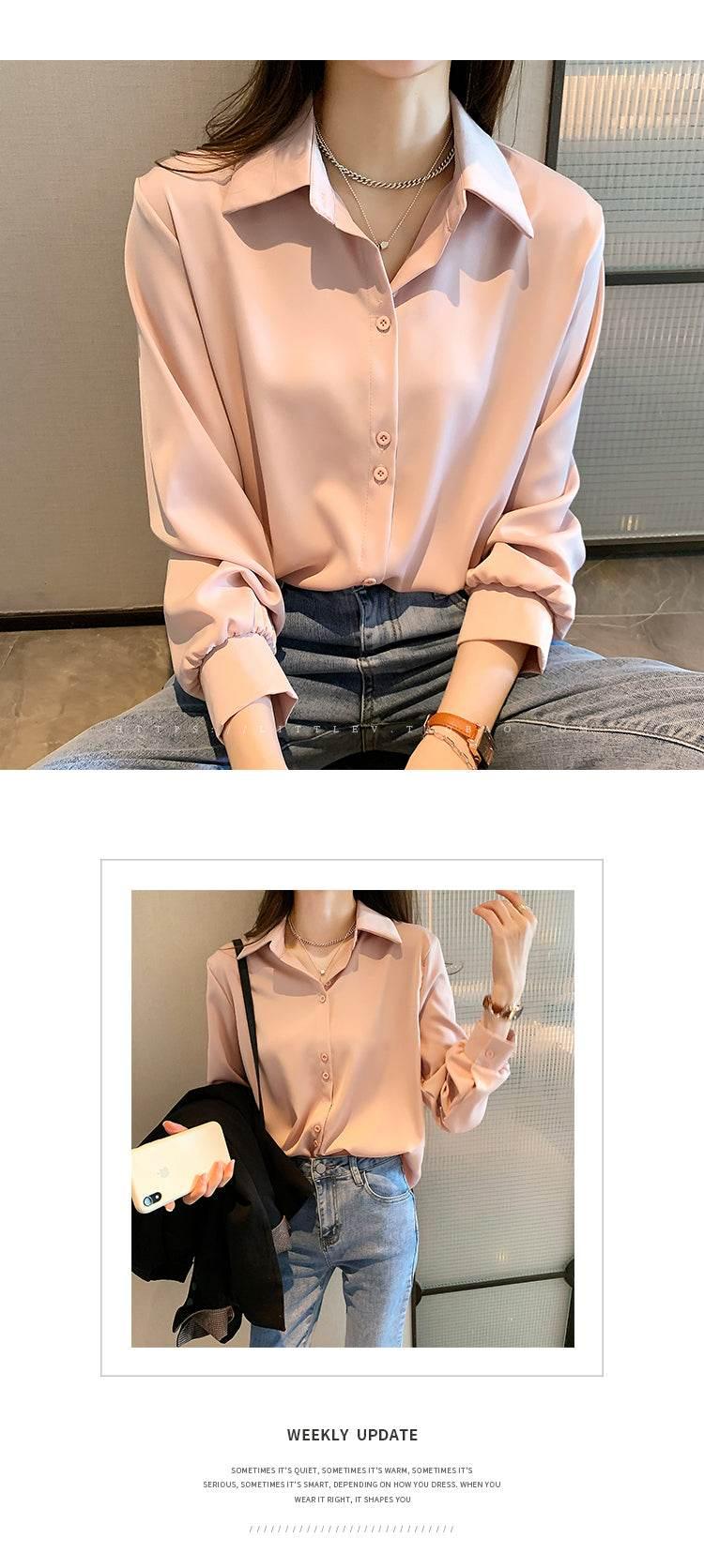 Plus Size Shirts Spring Summer Fashion Female Long Sleeve Loose Solid Blouse Tops Casual Chiffon Shirt Women Office Lady Shirts - Empire P.E