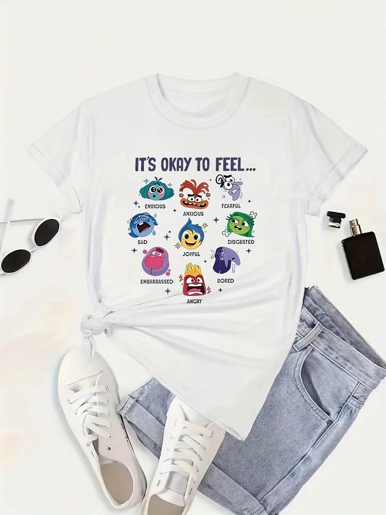 Women's Plus Size Casual Printed Short Sleeve T-Shirt with Emotions Graphic Polyester & Elastane Blend - Empire P.E