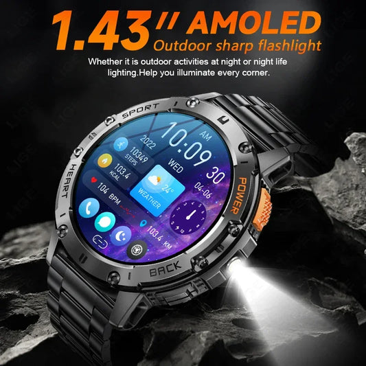 For Android ios New AMOLED Smart Watch Men with Flashlight
