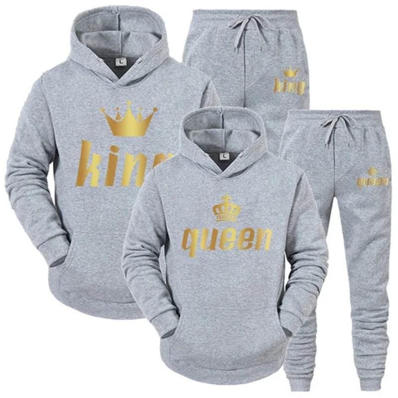 King And Queen Couple Outfit Hoodie and Jogger Pants High Quality Men Women Daily Casual Sport Jogging Suit King Queen Tracksuit - Empire P.E