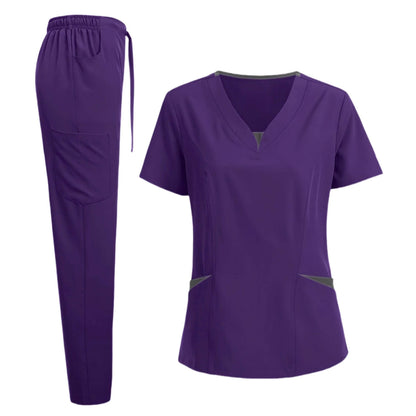 Scrub Set for Women Nurse V Neck Plus Size Scrubs Tops and Pants - Empire P.E