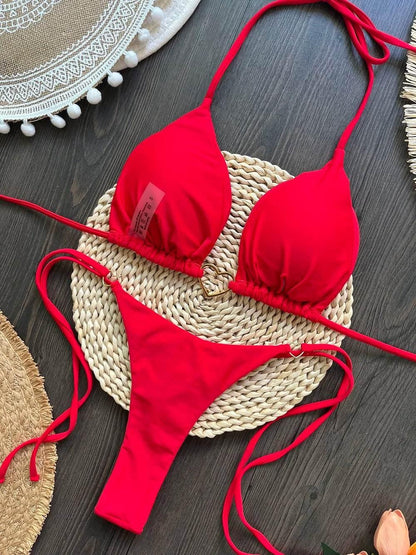 RUOTONSEPT Sexy Halter Solid color Bikini Set Women's Swimsuit Two-piece Triangle Thong Swimwear Bathing Suit Brazilian Biquinis - Empire P.E