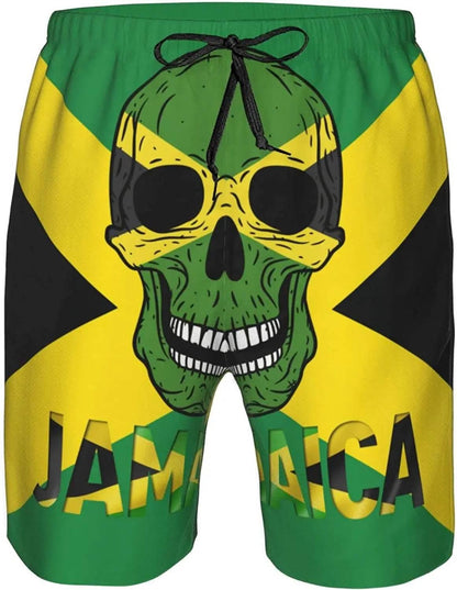 Jamaican Flag Mens Beach Shorts Swimming Trunks Board Shorts Elastic Waist with Pocket - Empire P.E