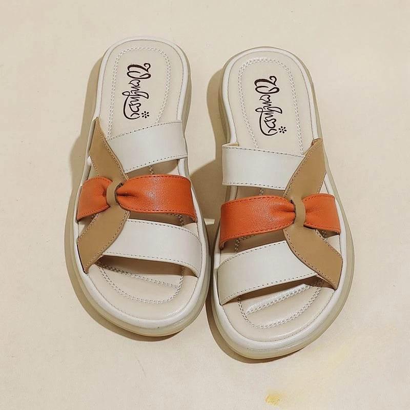 Slides Leather Low Heel Women's Slippers And Ladies Sandals Roman Flip Flops Shoes Eva 2024 Trend Korea Style Top Designs Luxury - Empire P.E