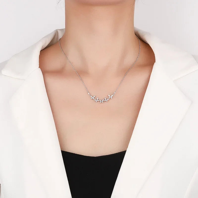 Fashion Butterfly Women Moissanite Necklace Chain 925 Sterling Silver - Empire P.E