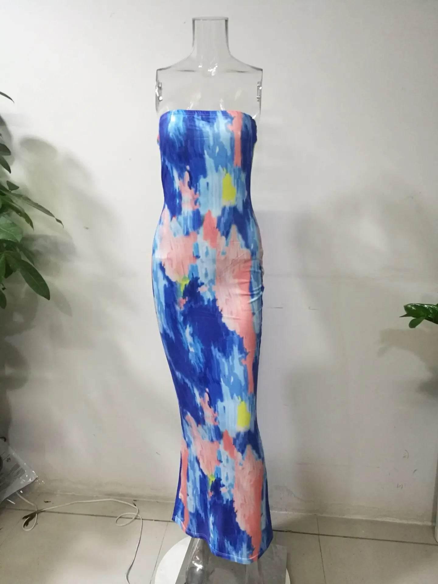 Spring And Summer Dresses For Women Chest Wrap Printed Off Shoulder Bandage Slim Sexy Long Dress 2023 New Fashion party MsChuh - Empire P.E