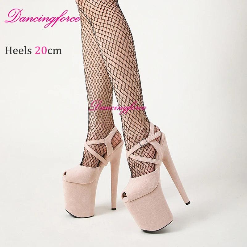 Cross Straps 20cm Sexy Peach Suede High Heels - Empire P.E