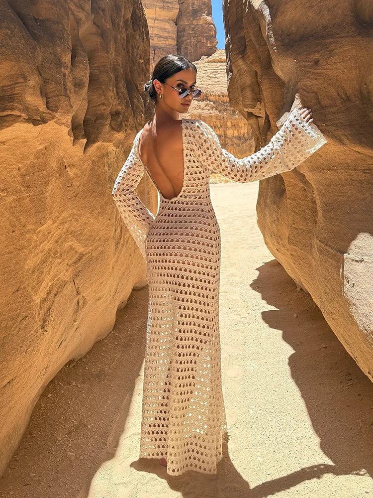 Sexy Knit Mesh Backless Beach Maxi Dress 2025
