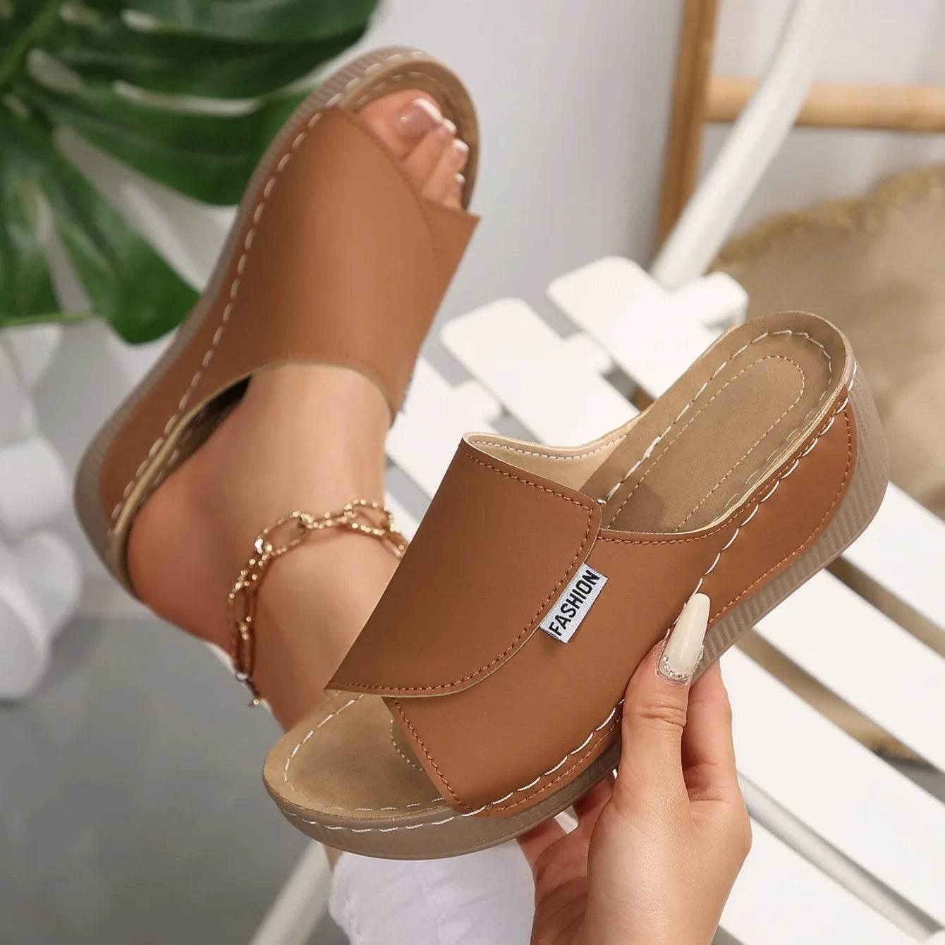 Women Wedge Slippers Summer 2025 New Fashion Slippers Open Toe Breathable Sandals Comfortable Buckle Woman Shoes Slides Women - Empire P.E