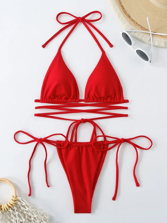 Criss Cross Swimwear Bandage Thong Bikinis Set 2 Piece - Empire P.E