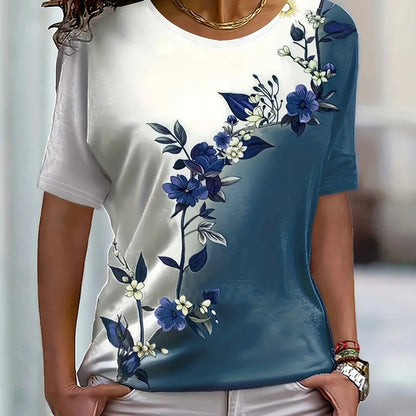 2024 New Women's Flower Print Party T-shirt