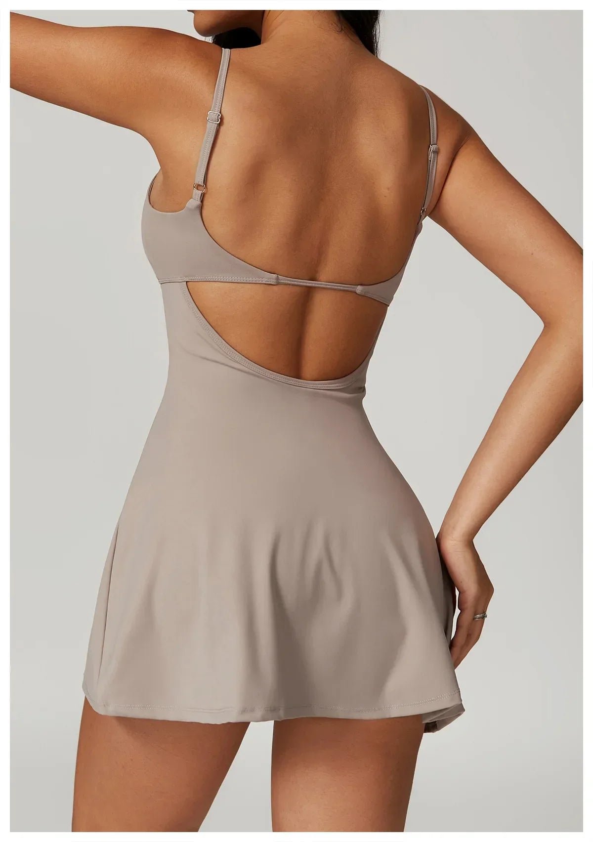 Skinny One-piece Tennis Dress Outdoor Slim-fit Shock-proof Hollow Out Backless Running Fitness Yoga Clothes Tights Tennis Skirt - Empire P.E