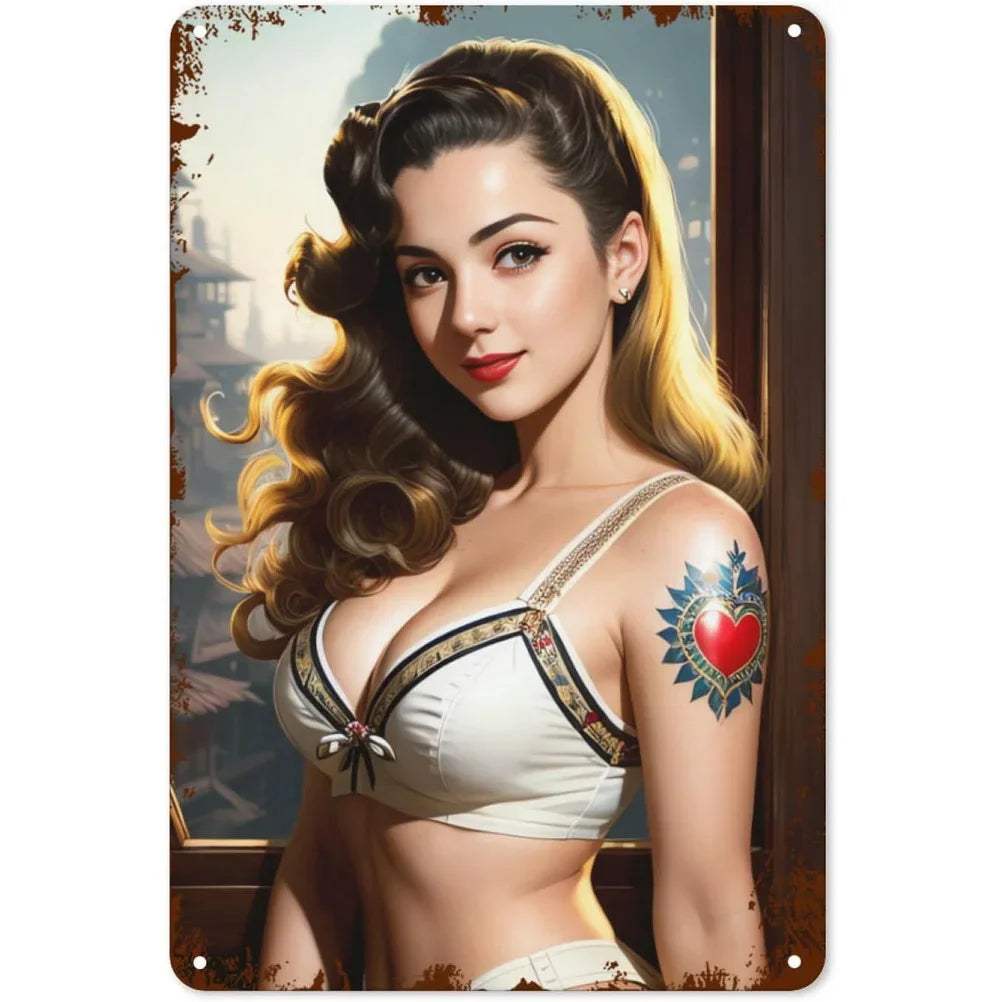 Vintage Metal Tin Signs Pinup Girls Wall Decor
