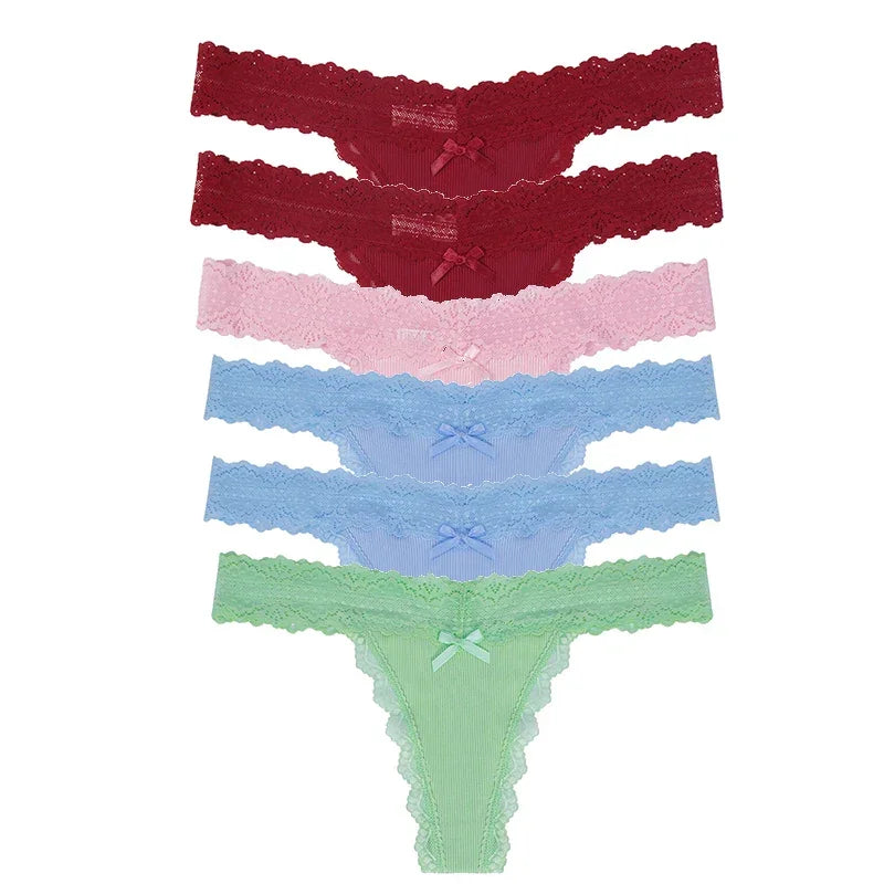 6pcs/Set Perspective Floral Panties Women Lace Thongs Low Waist - Empire P.E