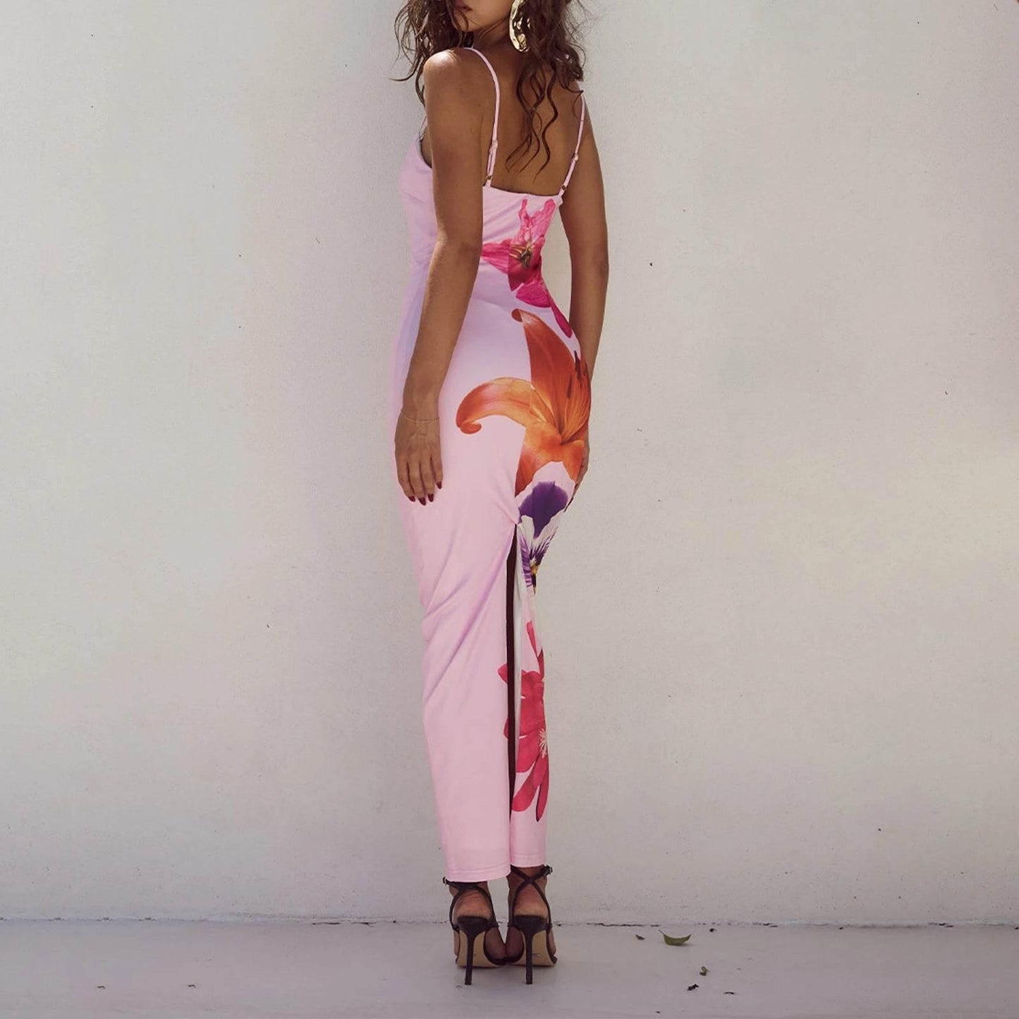 Women Cocktail Bodycon Dress Split Bodycon Party Floral Print Spaghetti Strap Dresses Sexy Female Summer Outfits Streetwear - Empire P.E