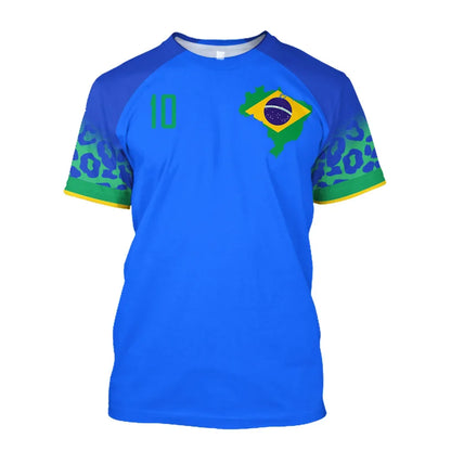 Brazil Jersey Men's T-shirt O Collar Oversized Men's and Women's 3D Printed Brazilian Flag Select Soccer Short-sleeved Team Shir - Empire P.E