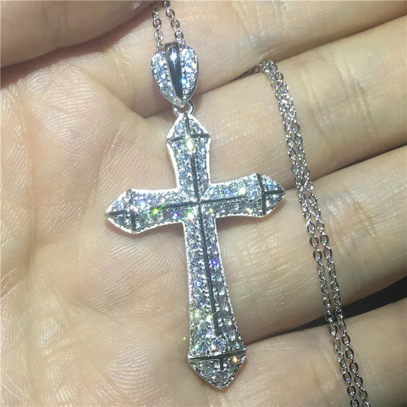 Luxury 925 Sterling Silver Cross Pendant Necklace