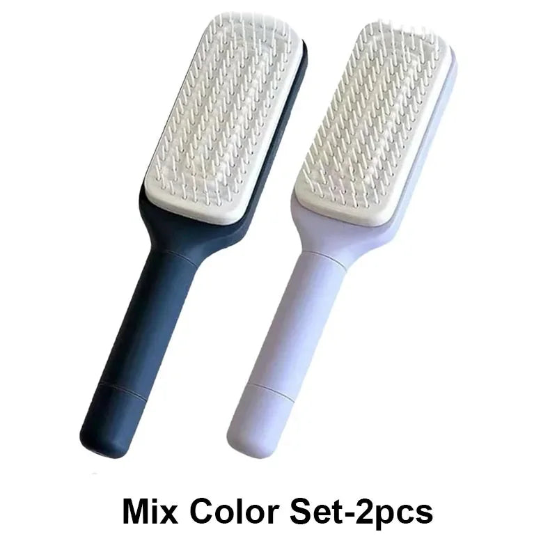 Self-Cleaning Hairbrush Retractable Bristle