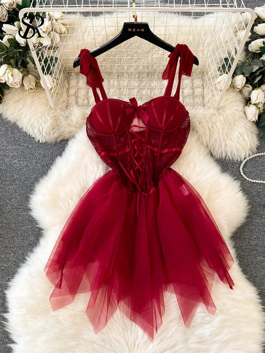 Christmas Sexy Pajamas Lace Splice Mesh - Empire P.E