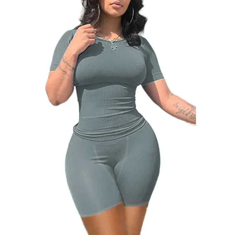Lounge Wear Ribbed Casual 2 Piece Summer Shorts Set - Empire P.E