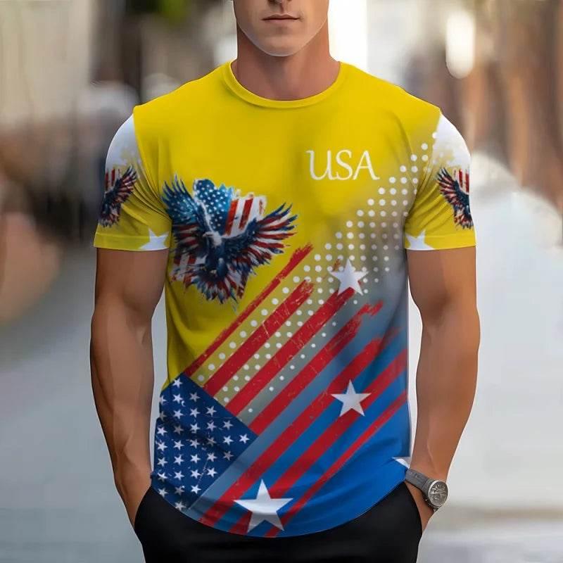 American Flag Eagle Pattern T-Shirt For Men America USA 3D Print Tees Short Sleeve Sport Loose O-Neck Tops Unisex T Shirts - Empire P.E