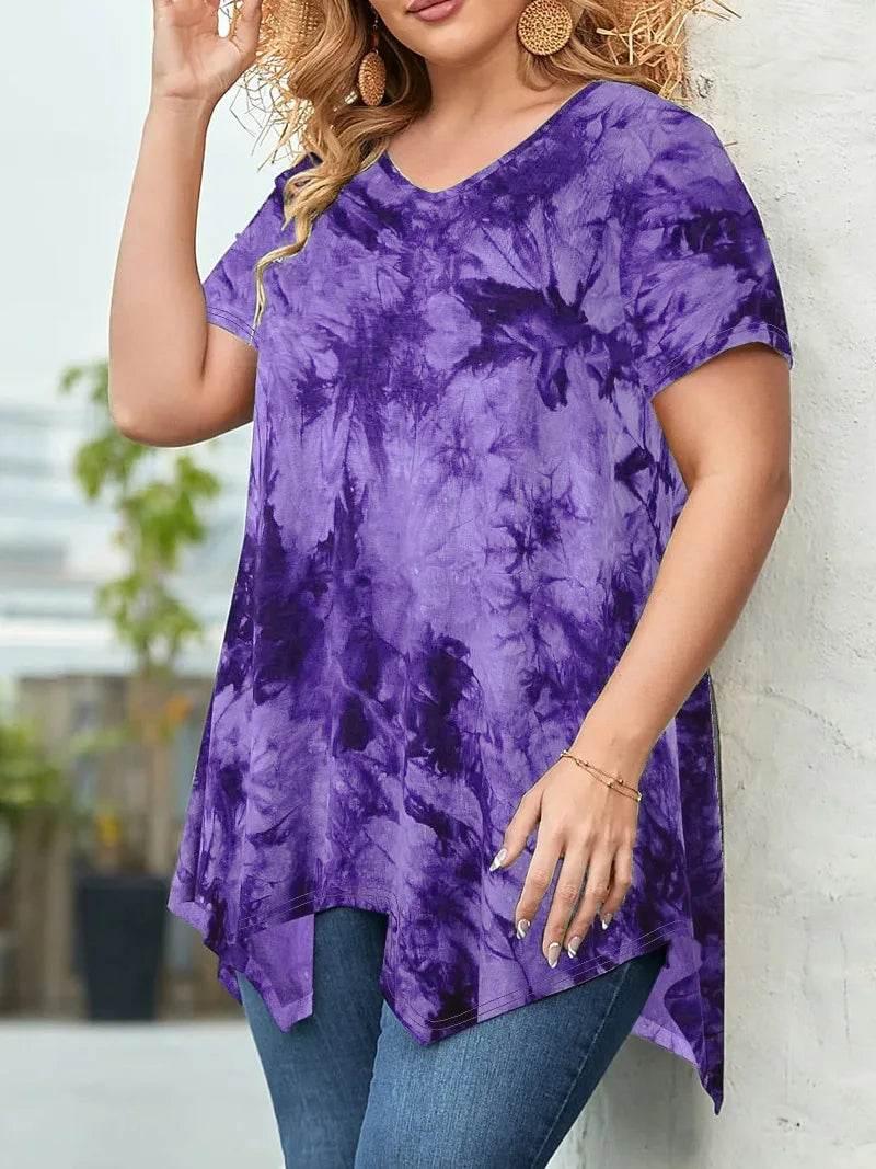 5XL Plus Size Woman Clothing Tie Dye Short Sleeve - Empire P.E