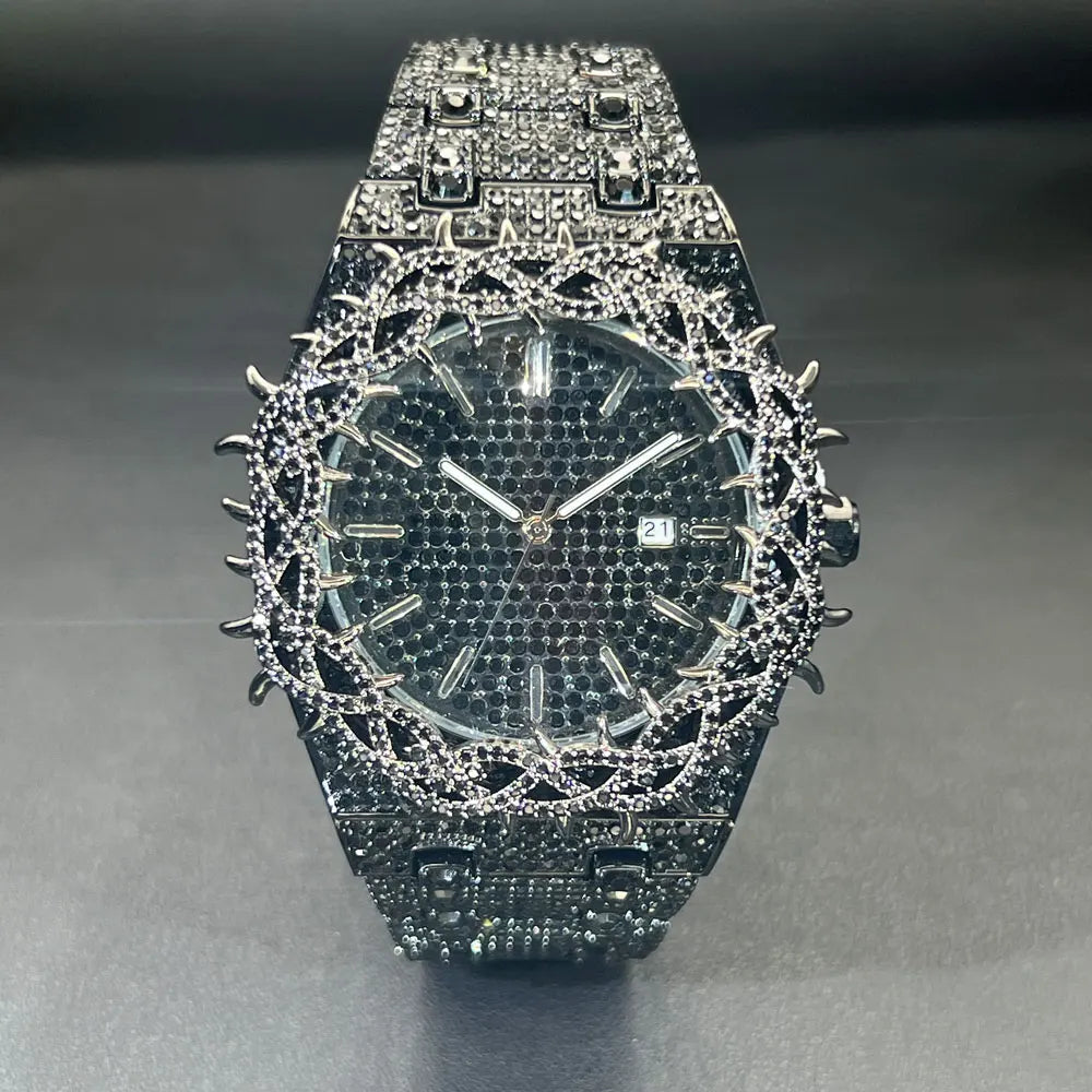 Top Brand Luxury Fashion lced Out Black Diamond Watch